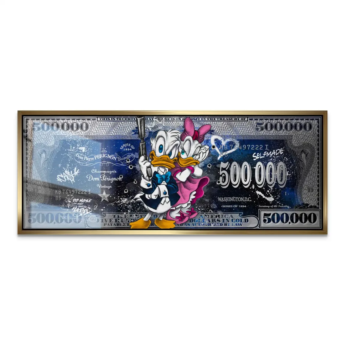 Donald & Daisy Duck Blue Pop Art Dollar Alu Gebürstet INGALERIE