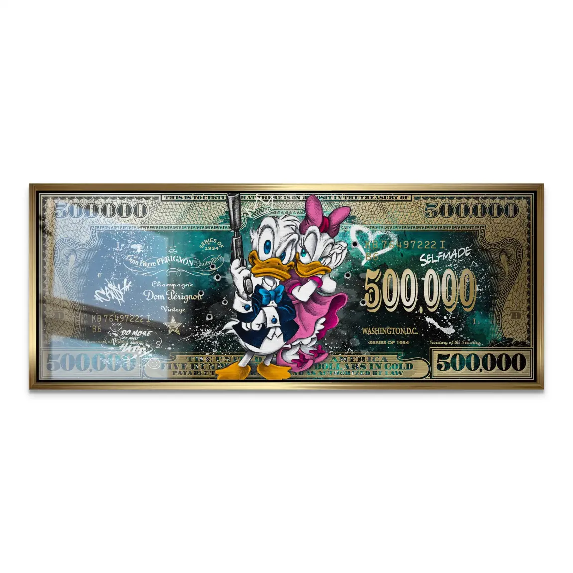 Donald & Daisy Duck Green Gold Pop Art Dollar Alu Gebürstet INGALERIE
