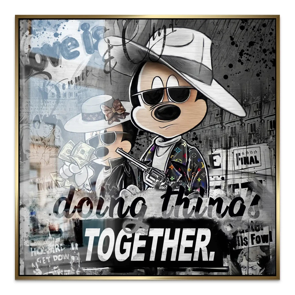 Micky & Minnie Gangster Modern Style Alu Gebürstet Bild INGALERIE