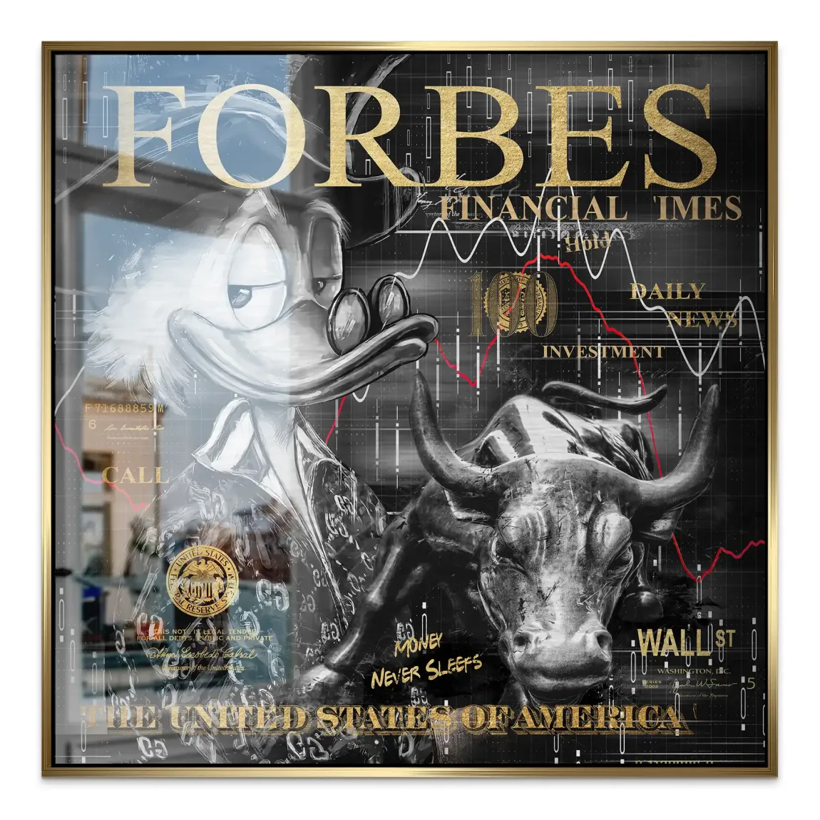 Dagobert Duck Wallstreet Black Gold Alu Gebürstet Bild