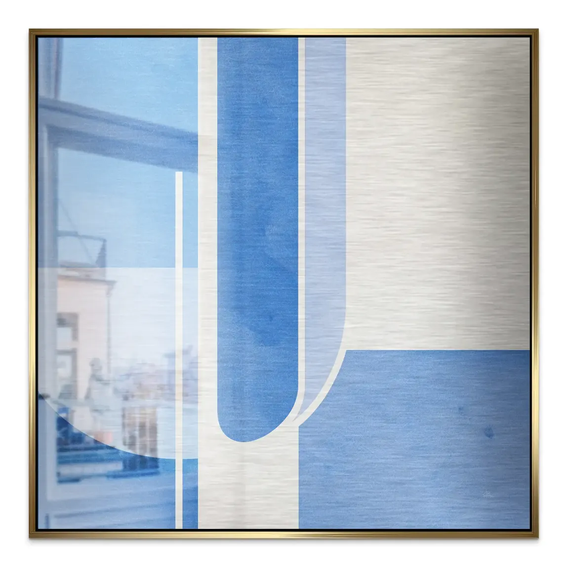Blaue Geometrie Aluminiumbild gebürstet