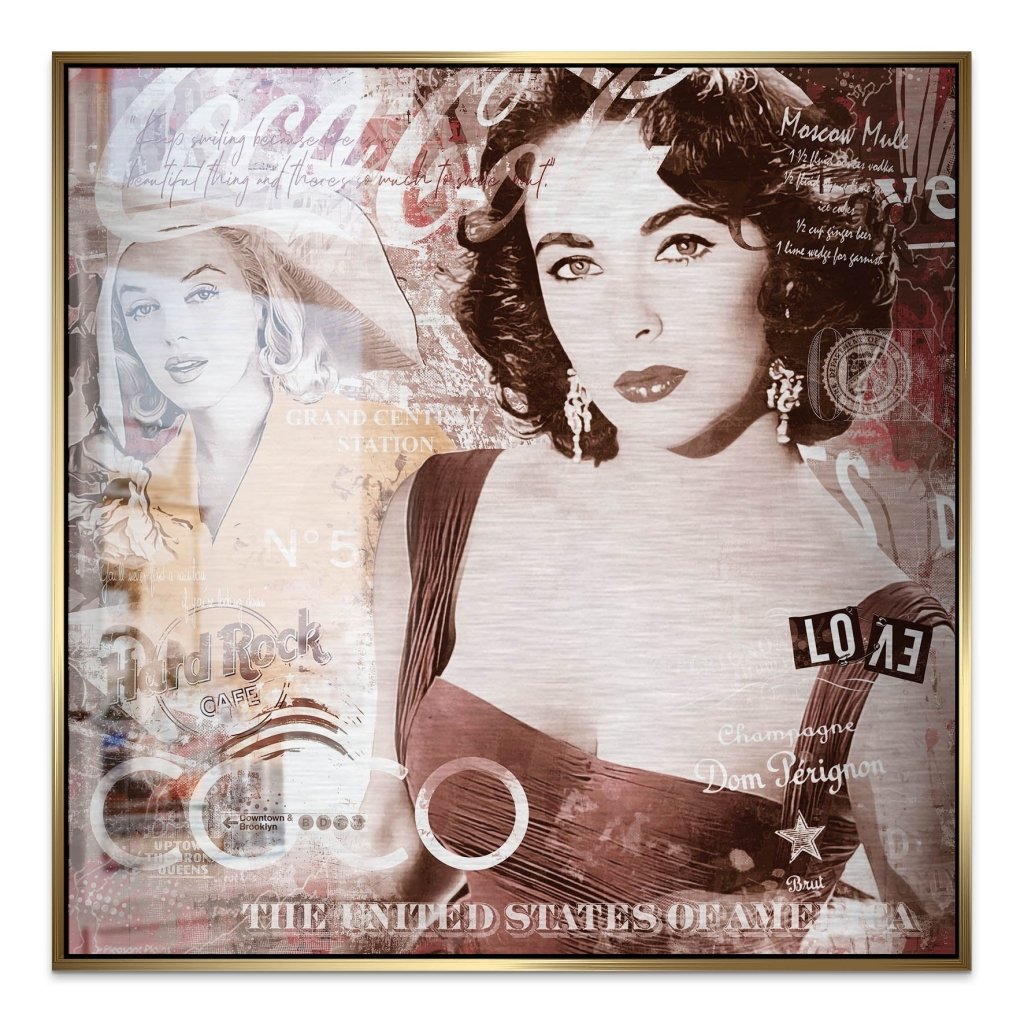 Marilyn & Liz Pop Art Retro Style Alu Gebürstet Bild INGALERIE