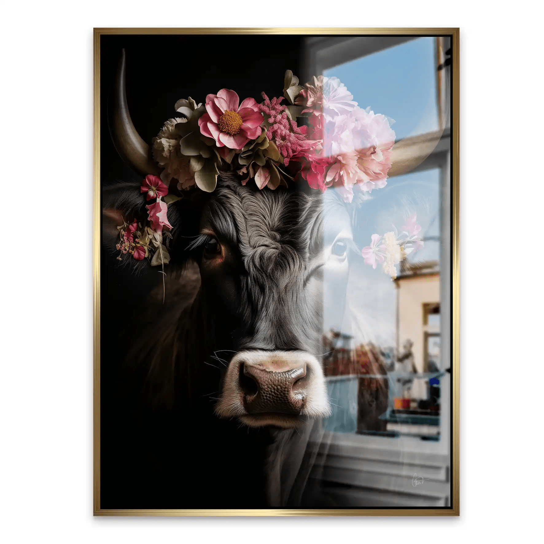 Kuh Mit Blumen Aludibond Gebürstet INGALERIE