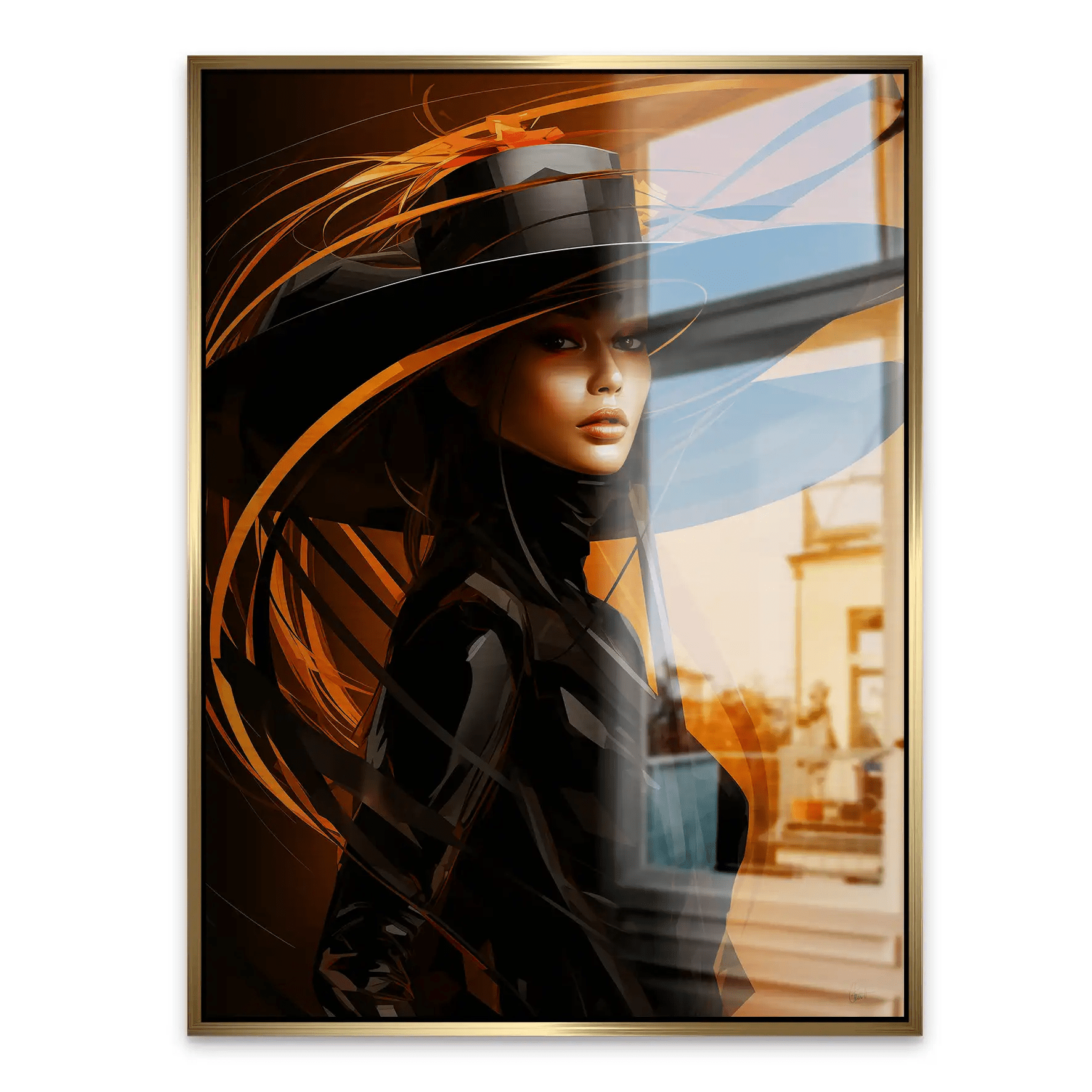 Frau mit Hut Alu Gebürstet INGALERIE