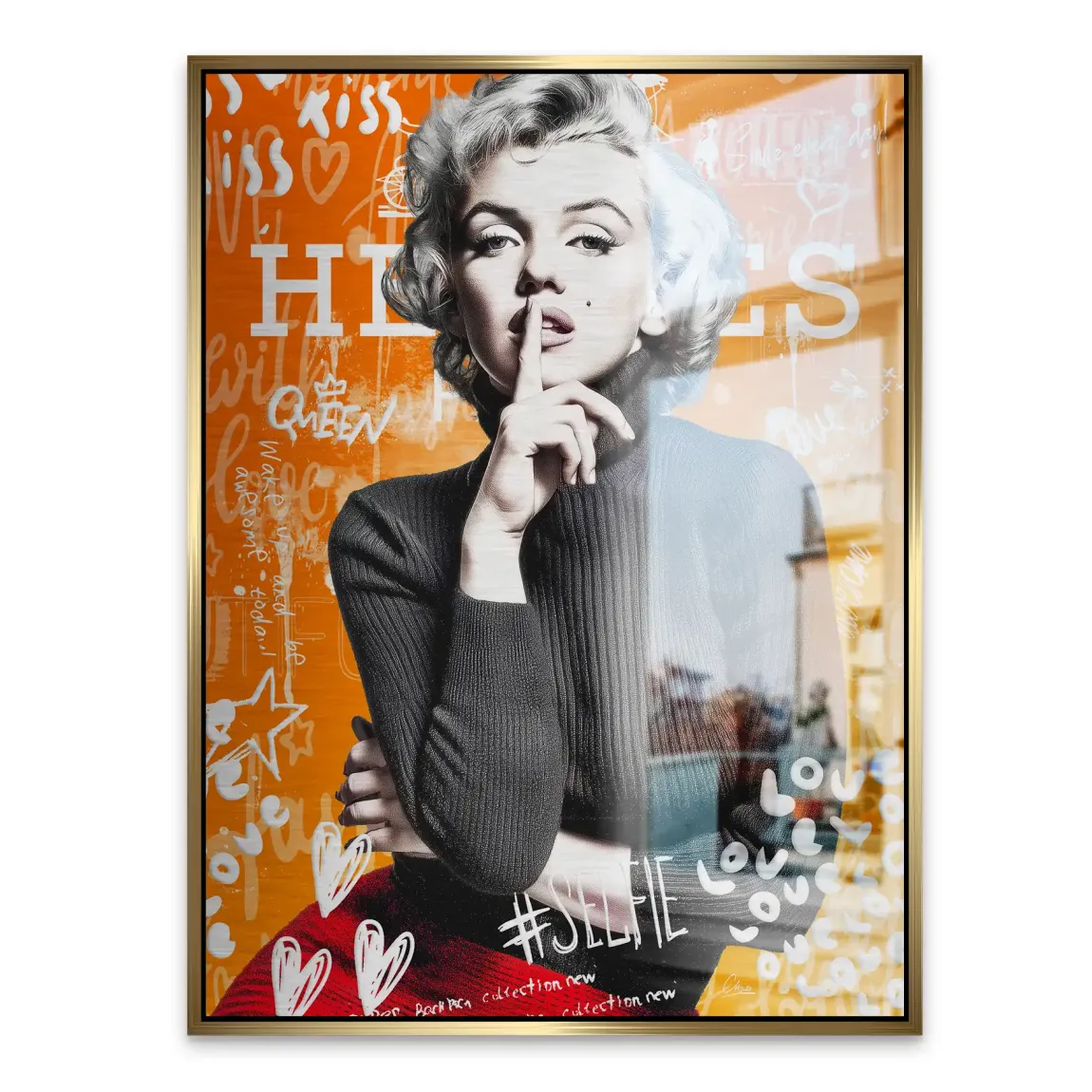 Marilyn Orange Kiss Pop Art Alu Gebürstet Bild