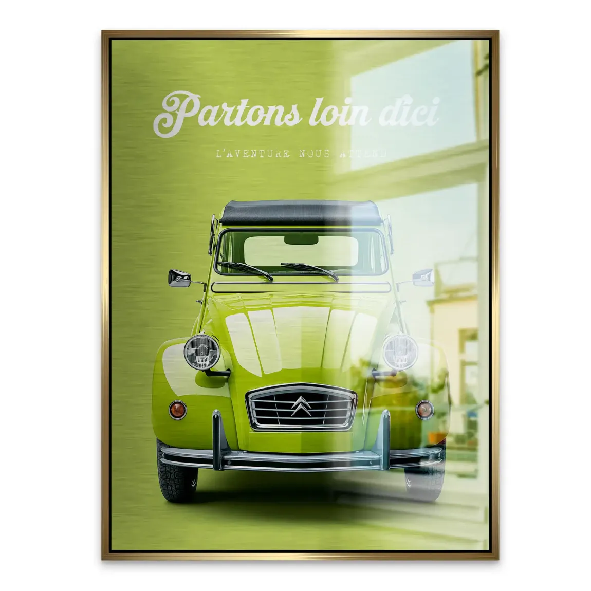 Green Citroen 2CV Aluminiumbild gebürstet