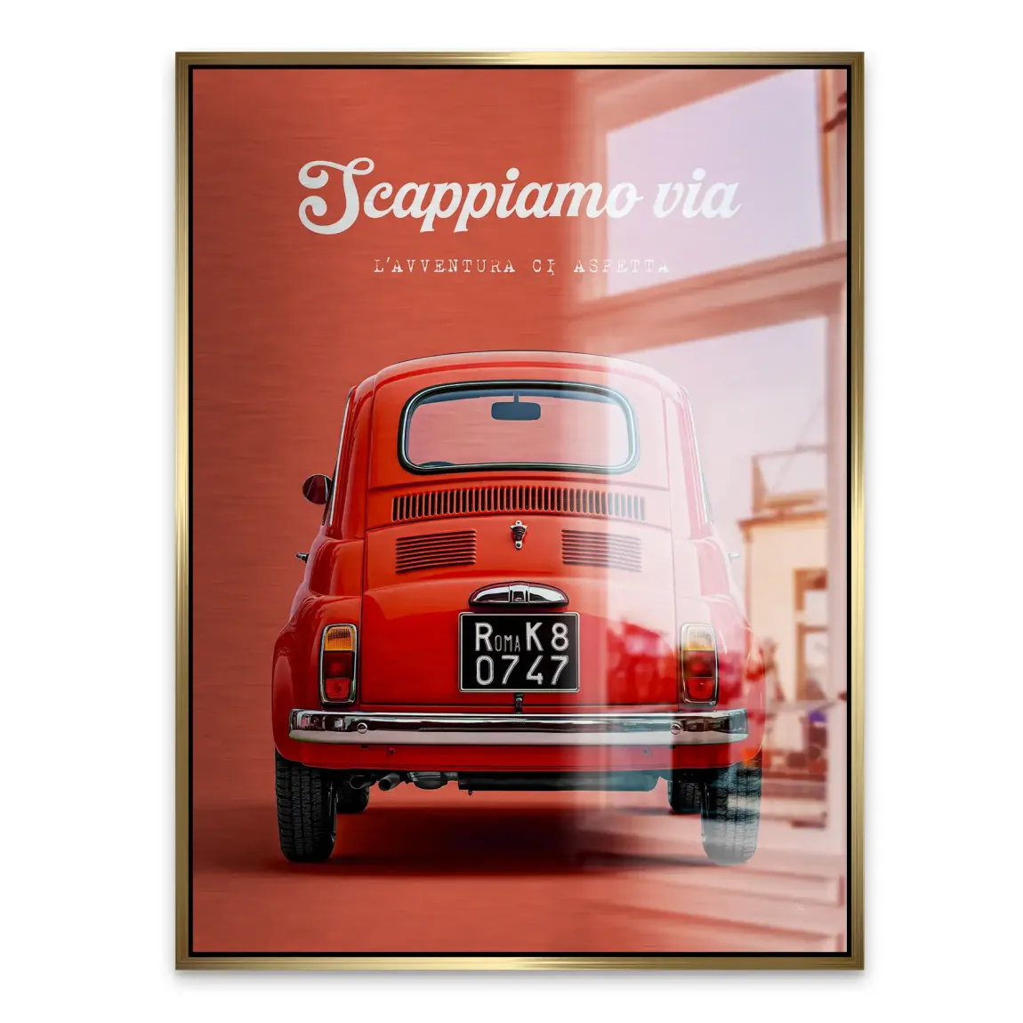 Fiat 500 Rosso Aluminiumbild gebürstet