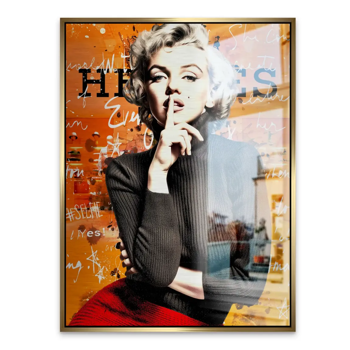 Marilyn Secret Orange Pop Art Alu Gebürstet Bild