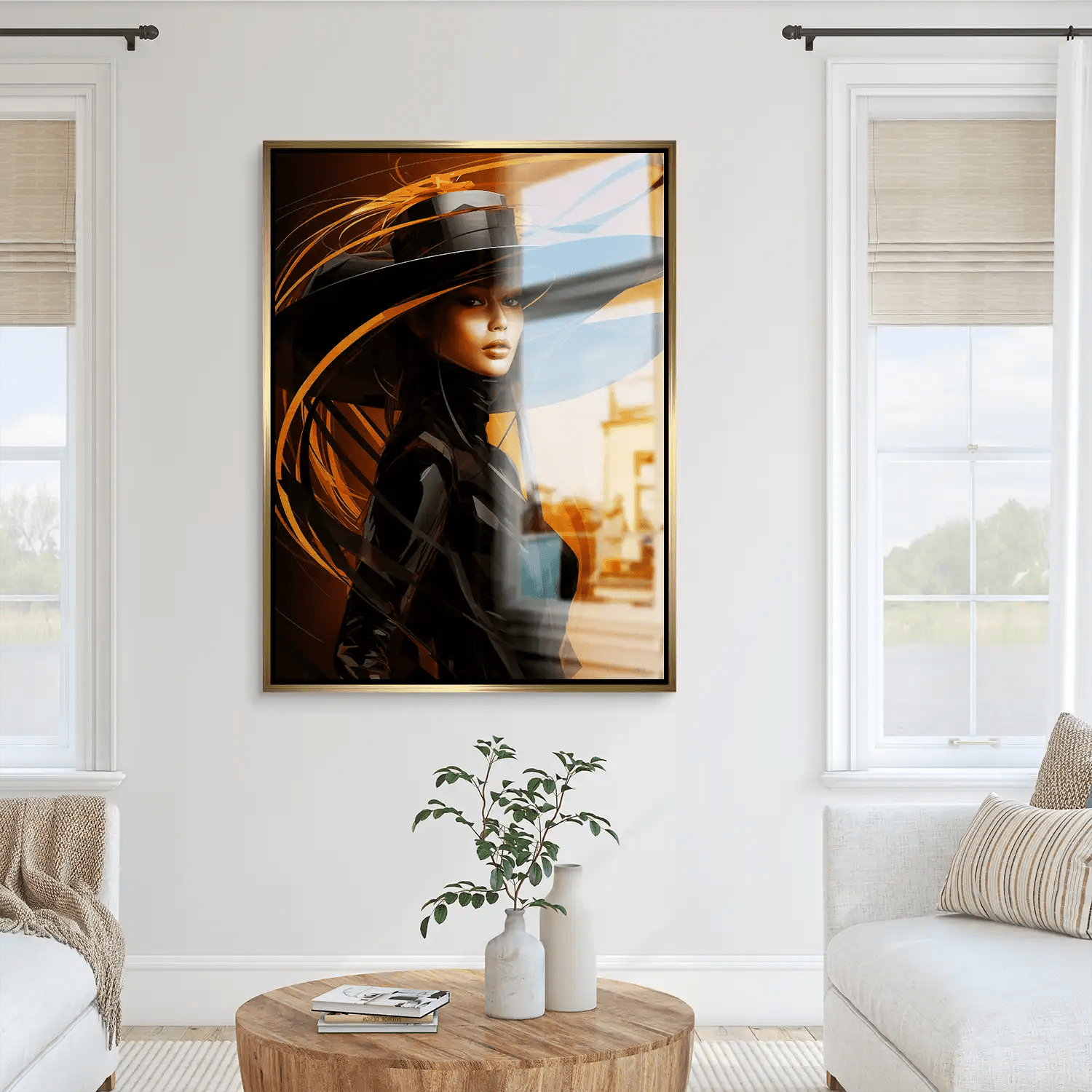 Frau mit Hut Alu Gebürstet INGALERIE