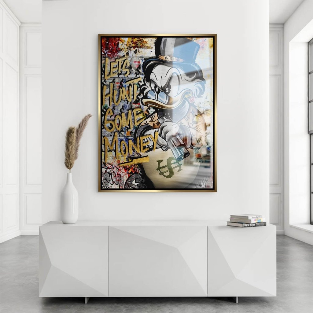 Dagobert Duck Let's Hunt Pop Art Aludibond Gebürstet Bild INGALERIE