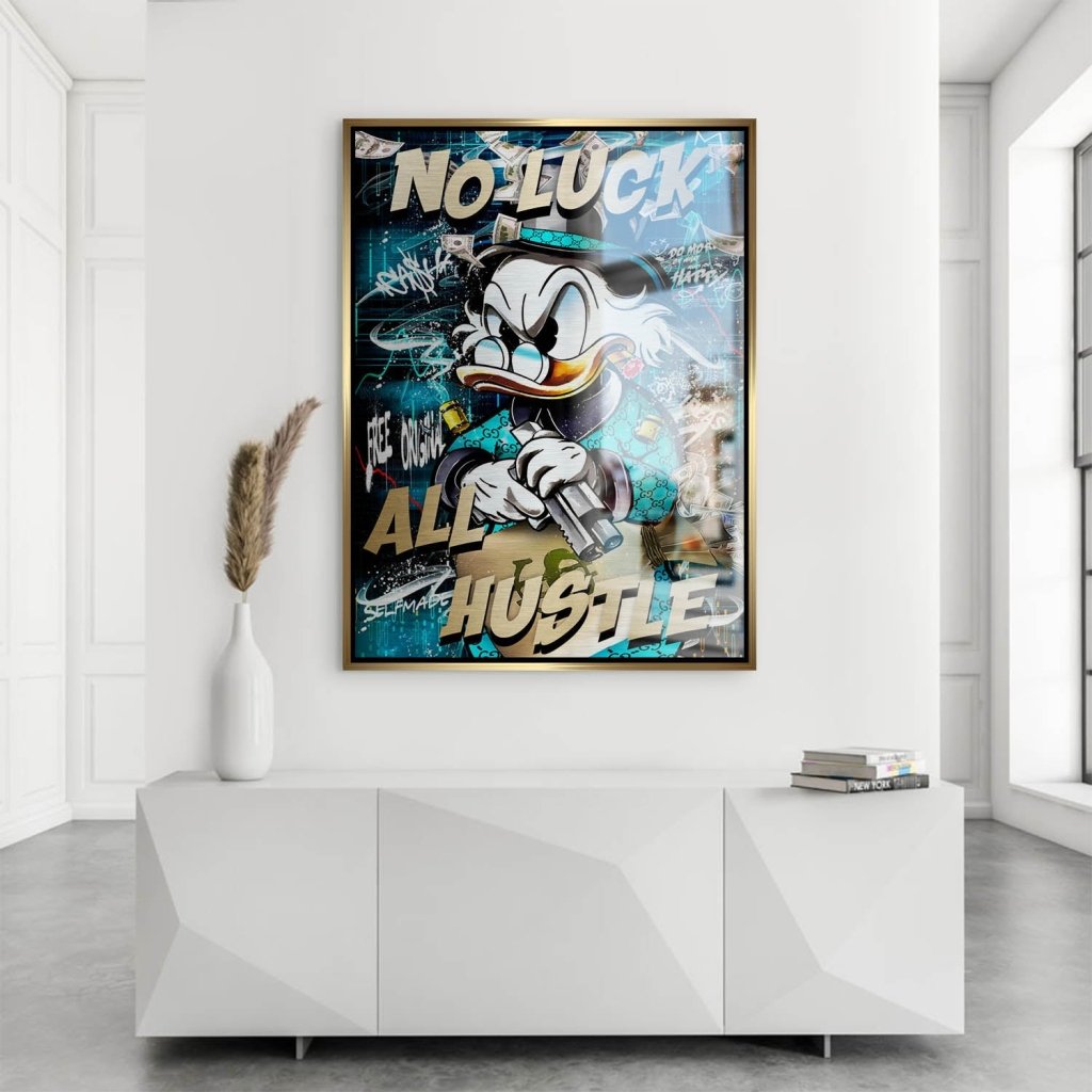 Dagobert Duck All Hustle Pop Art Aludibond Brush Bild INGALERIE