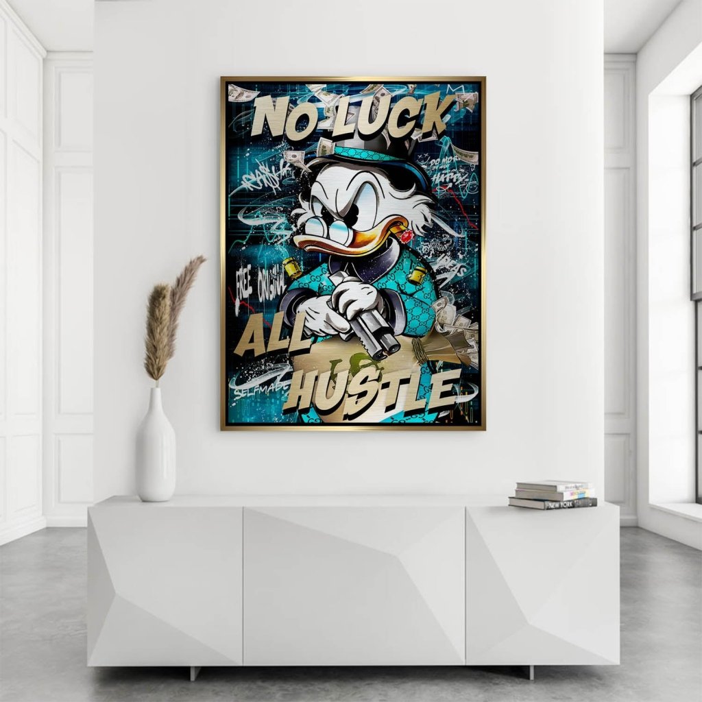 Dagobert Duck All Hustle Pop Art Aludibond Brush Bild INGALERIE