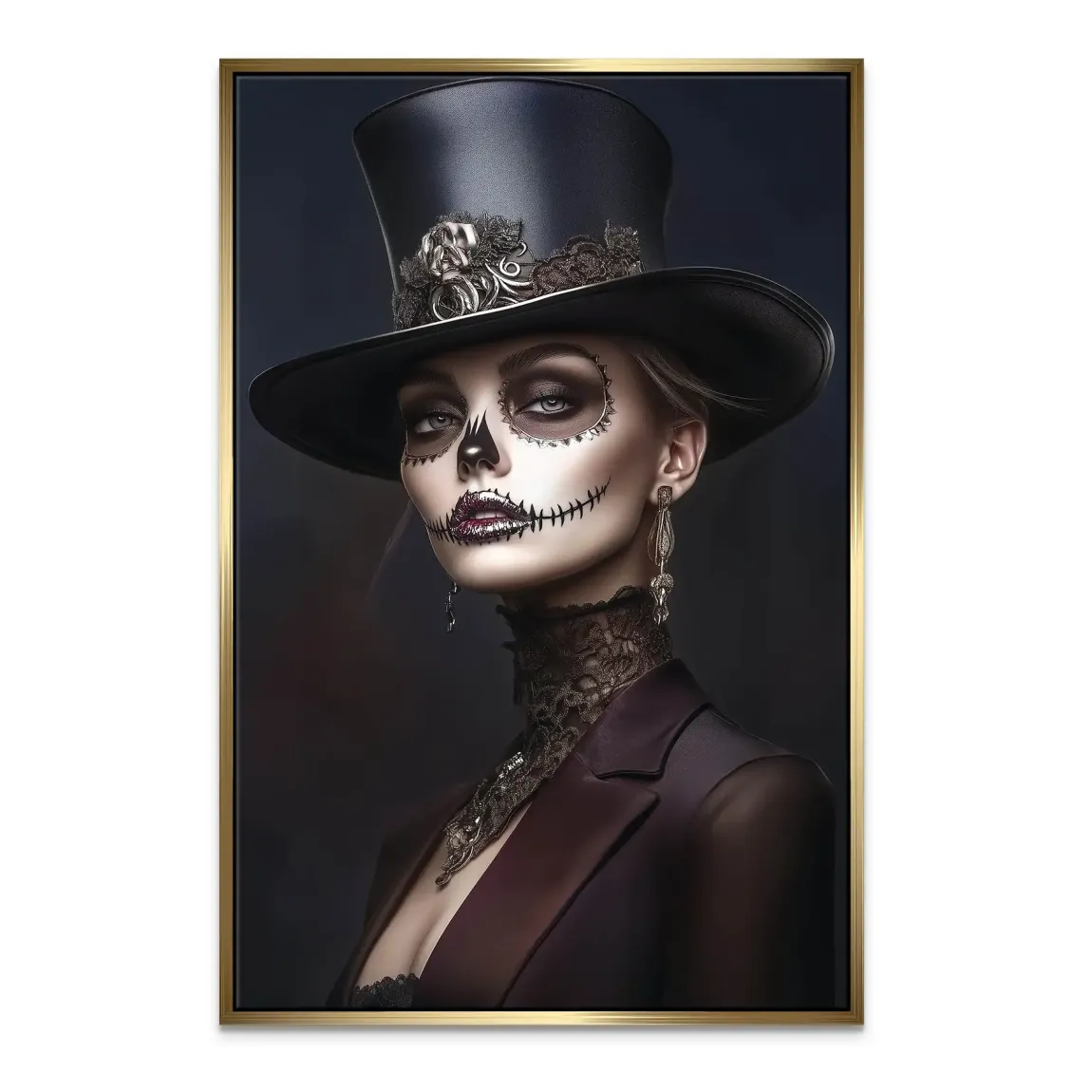 Elegante Lady mit Totenkopf-Make-up Leinwand Bild INGALERIE