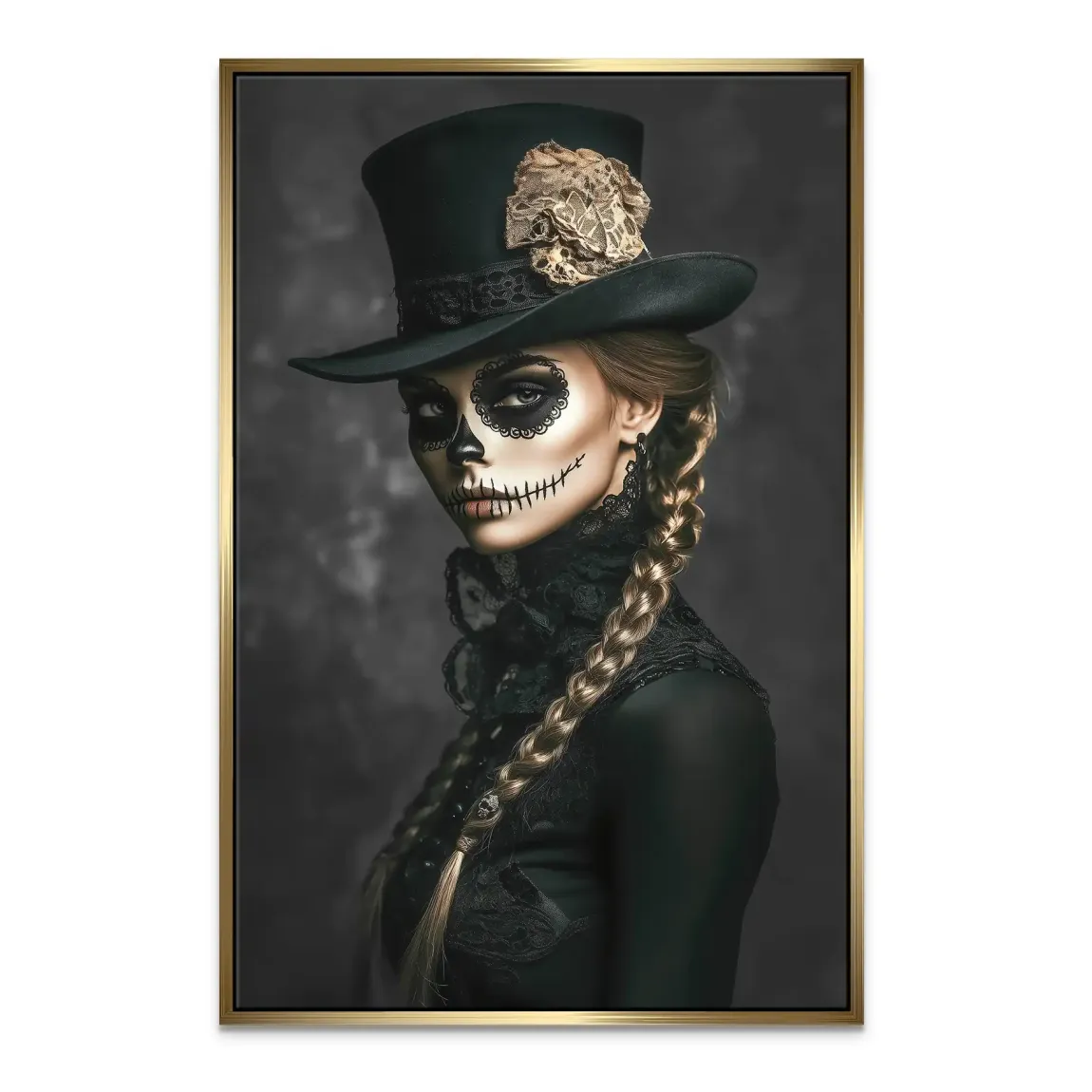 Geheimnisvolle Schönheit im Catrina Look Leinwand Bild INGALERIE
