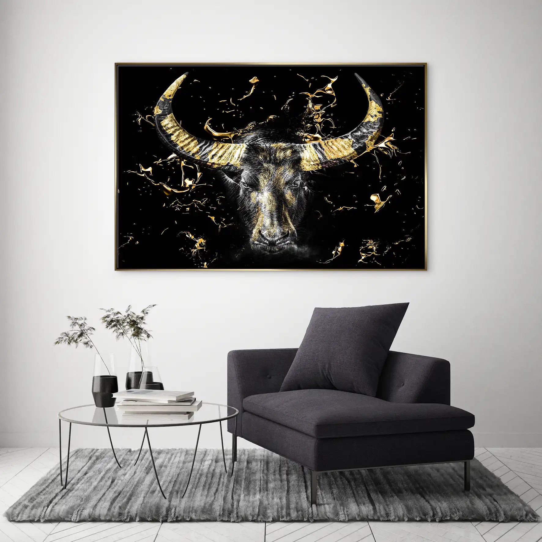 Stier Gold Style Leinwand Bild INGALERIE
