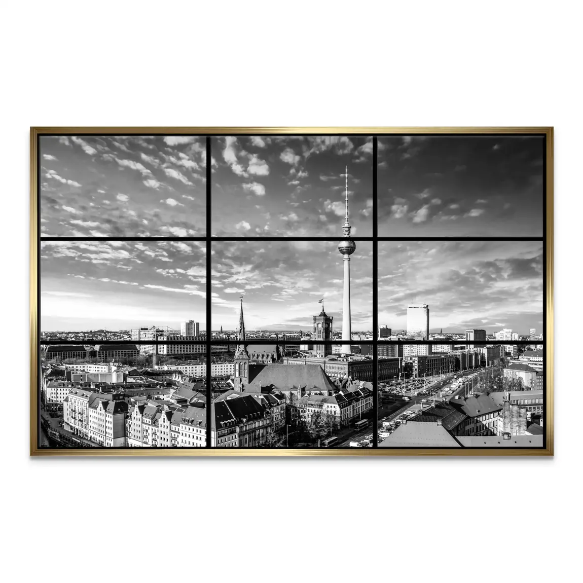 Berlin Skyline Noir Leinwand Bild