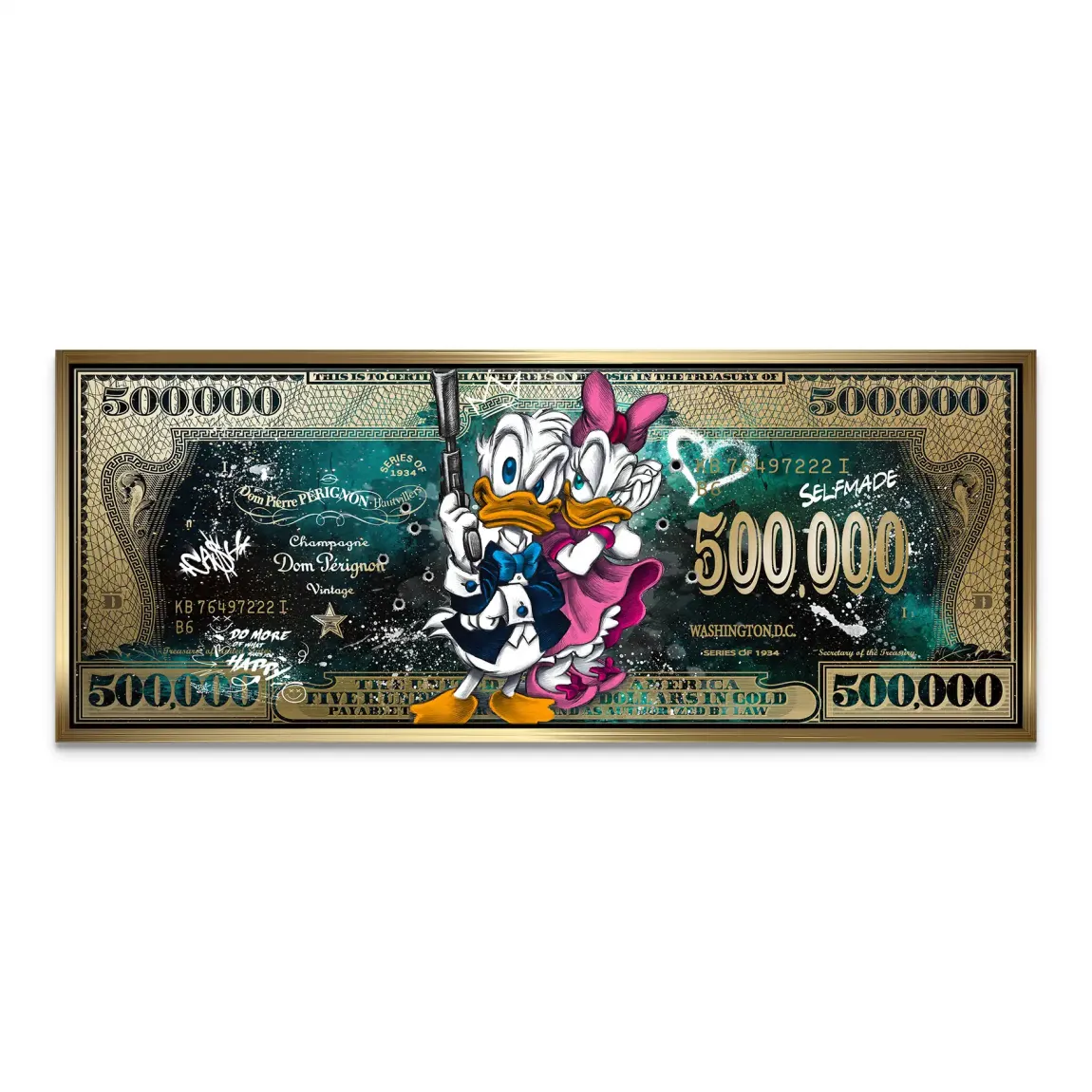 Donald & Daisy Duck Green Gold Pop Art Dollar Leinwand Bild INGALERIE