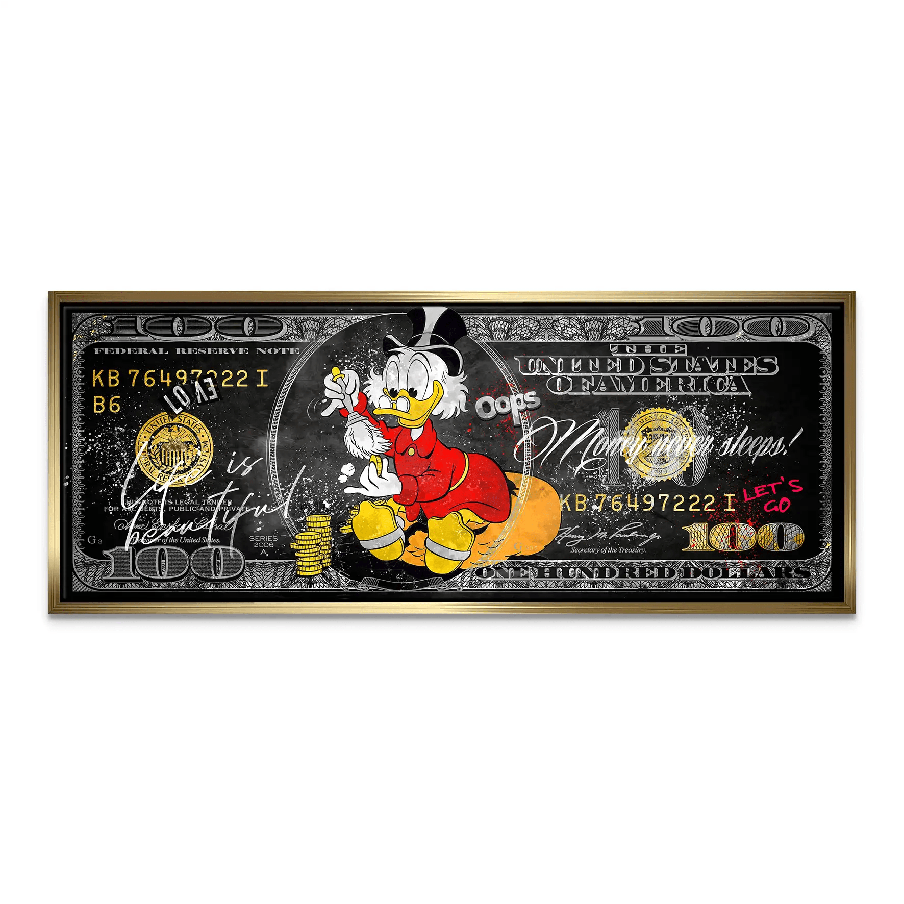 Dagobert Money Never Sleeps Dollar Dark Leinwand Bild INGALERIE
