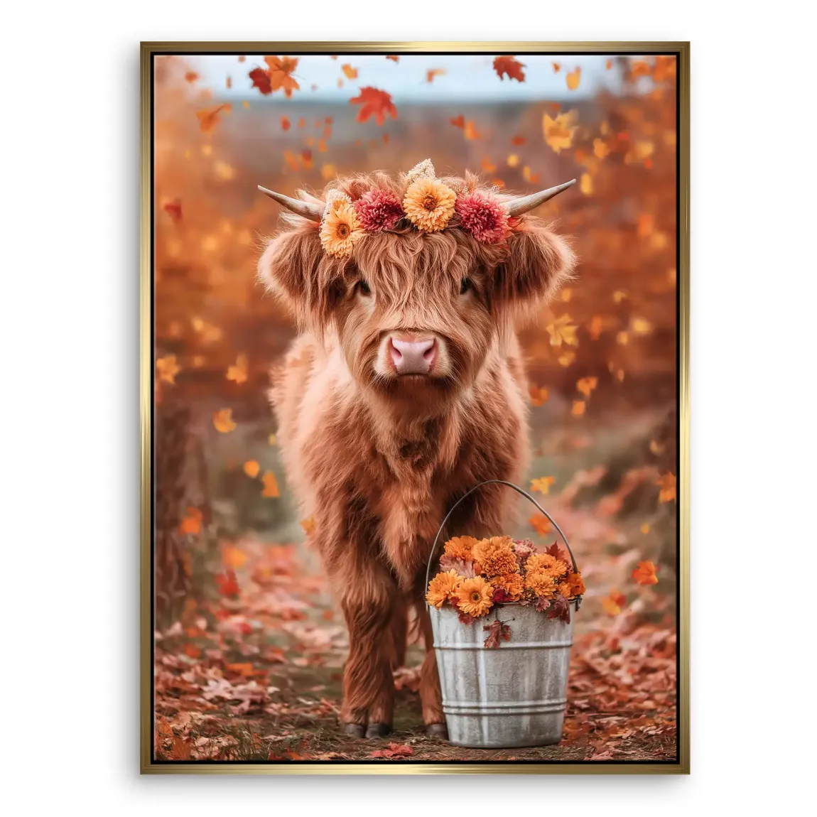 Herbstliebe Highland Leinwand Bild