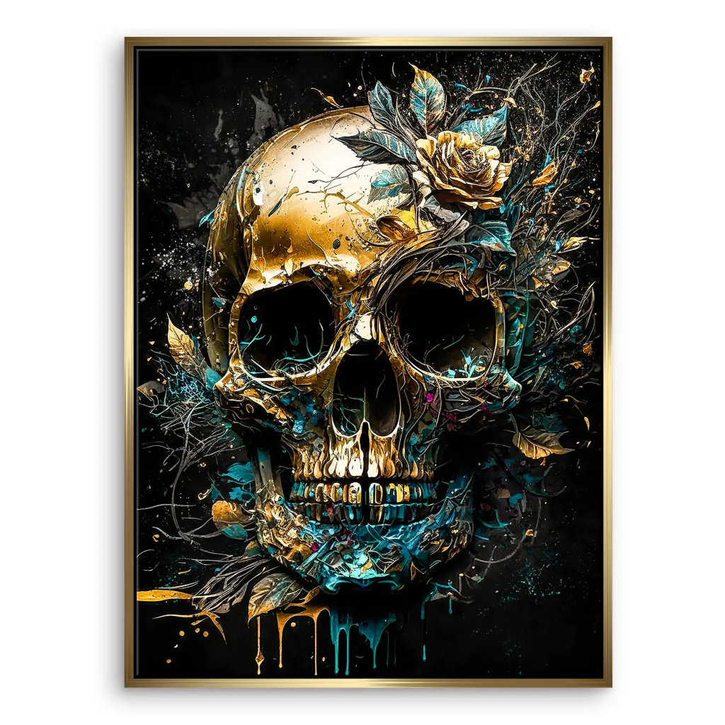 Totenkopf Gold Style Leinwand Bild INGALERIE