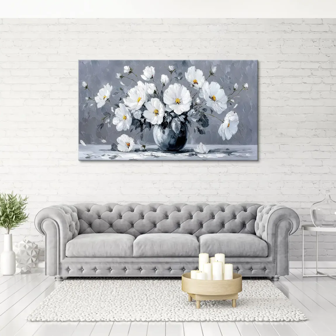 Silver White Blossom Art Leinwand Bild
