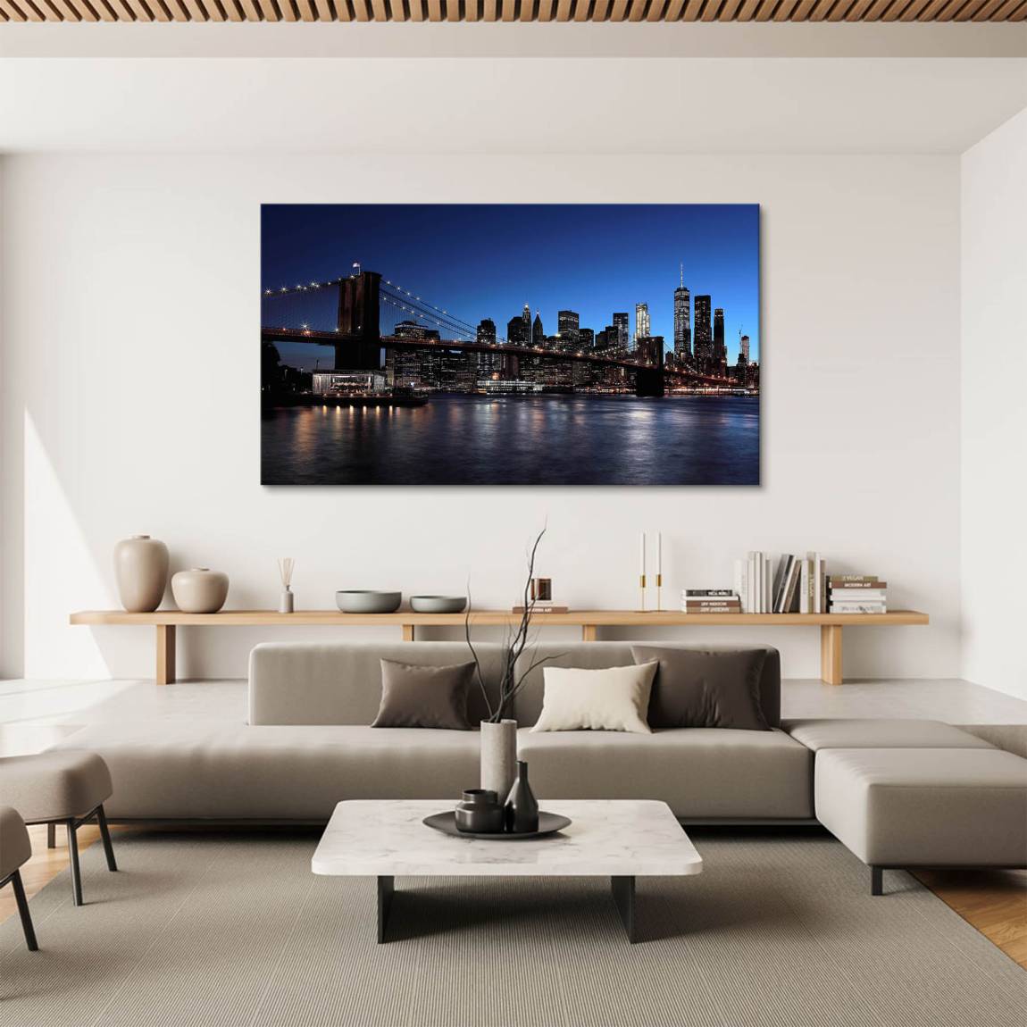 Manhatten bei Nacht Leinwand Bild