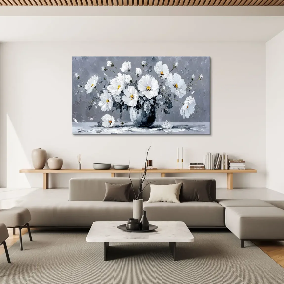 Silver White Blossom Art Leinwand Bild