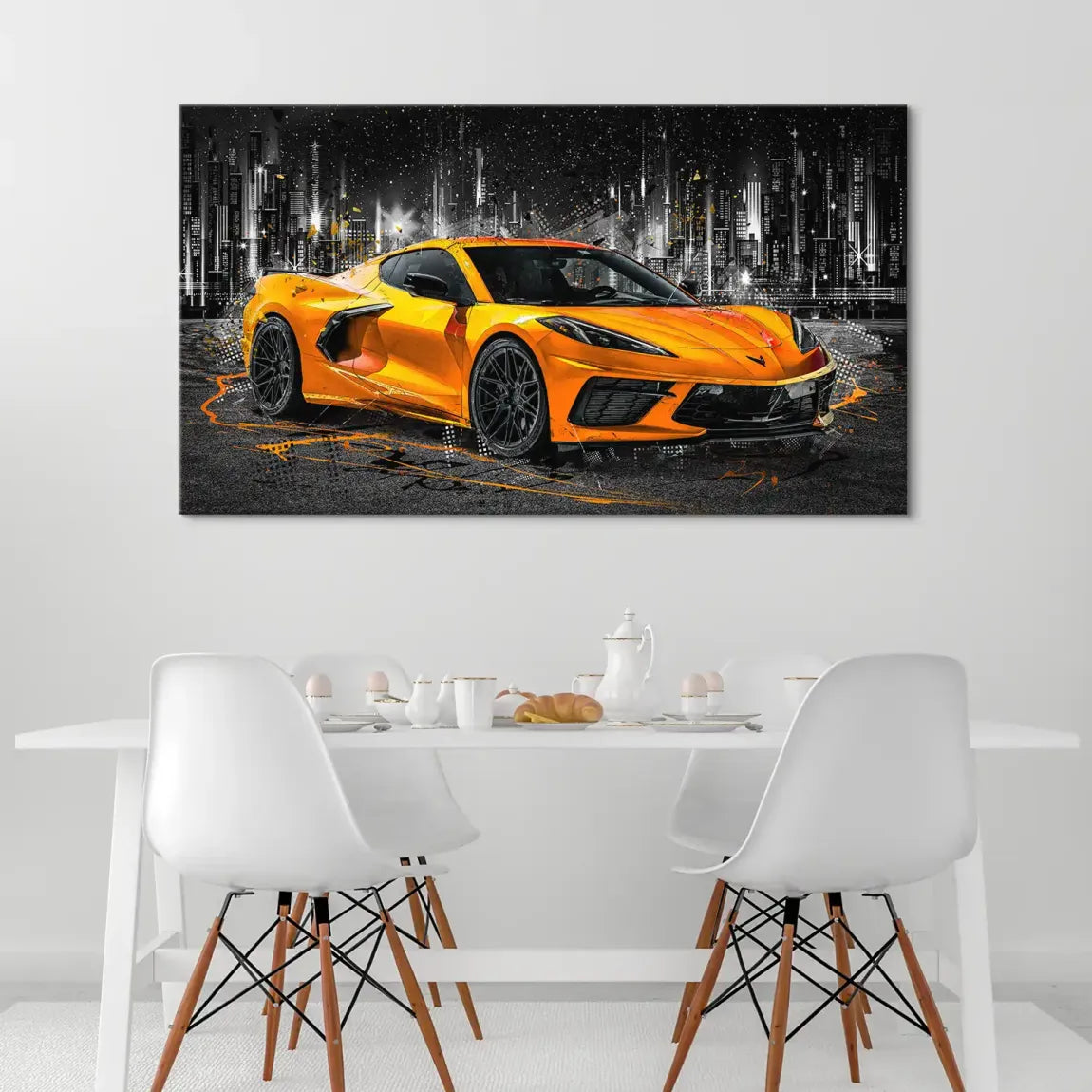 Corvette C8 Abstrak Orange Style Leinwand Bild INGALERIE
