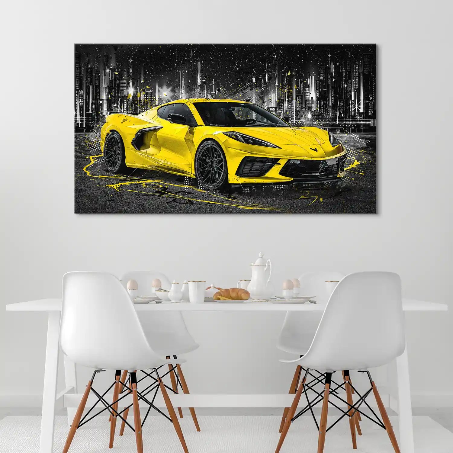 Corvette C8 Abstrakt Gelb Leinwand Bild INGALERIE