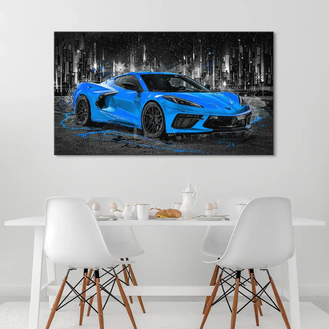 Corvette C8 Abstrak Blue Style Leinwand Bild INGALERIE