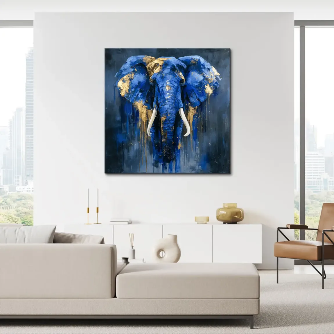 Blauer Elefant Abstrakt Leinwand Bild