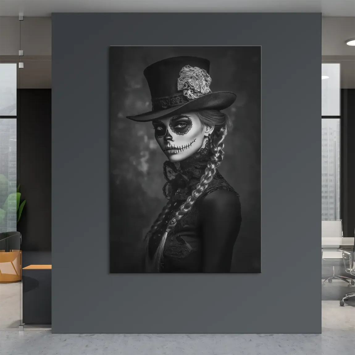 La Catrina Noir – Stil trifft Schattenkunst Leinwand Bild INGALERIE