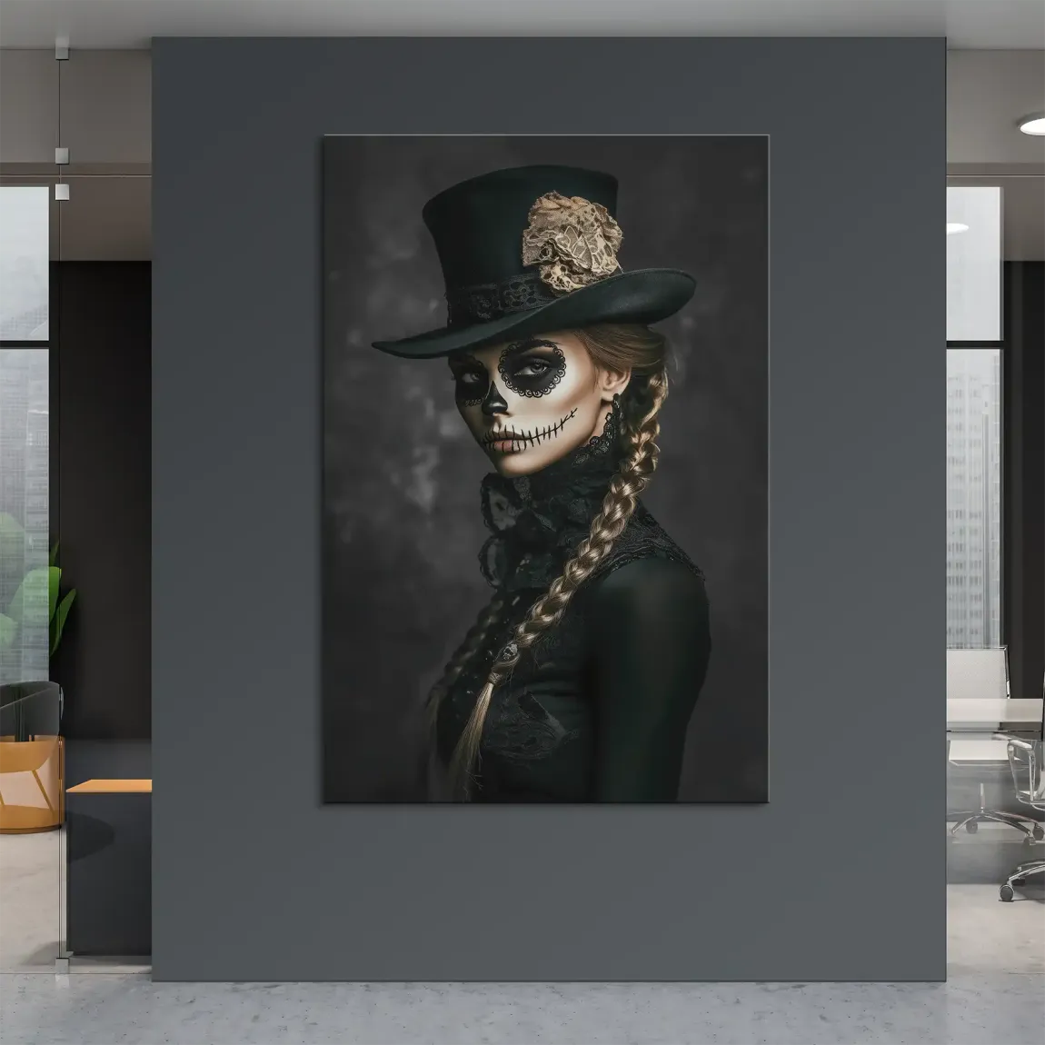 Geheimnisvolle Schönheit im Catrina Look Leinwand Bild INGALERIE