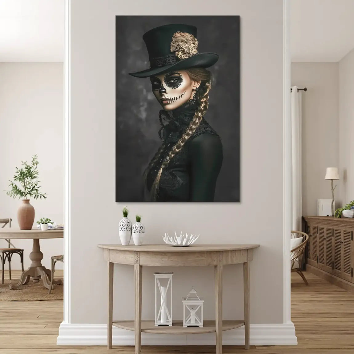 Geheimnisvolle Schönheit im Catrina Look Leinwand Bild INGALERIE