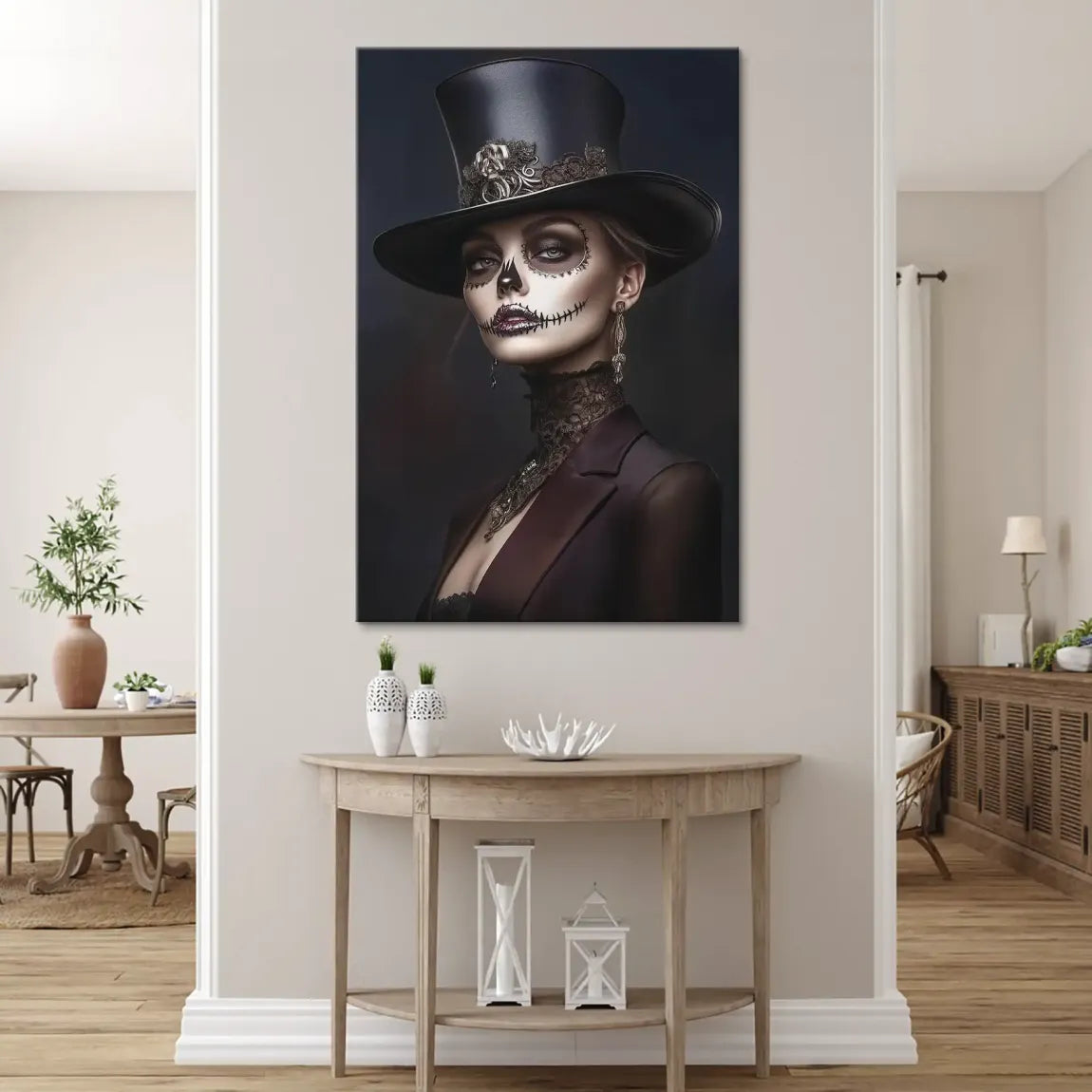 Elegante Lady mit Totenkopf-Make-up Leinwand Bild INGALERIE