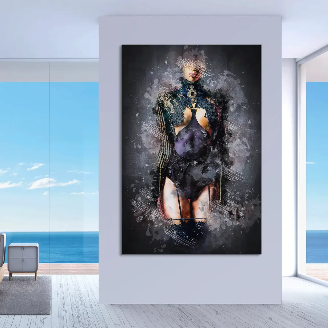 Stille Rebellion in schwarzer Spitze Leinwand Bild INGALERIE