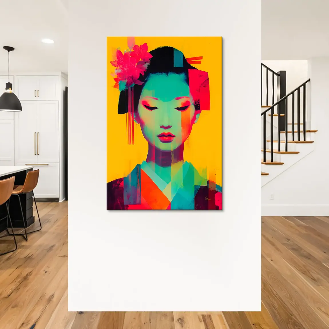 Geisha Neon Pop Leinwand Bild