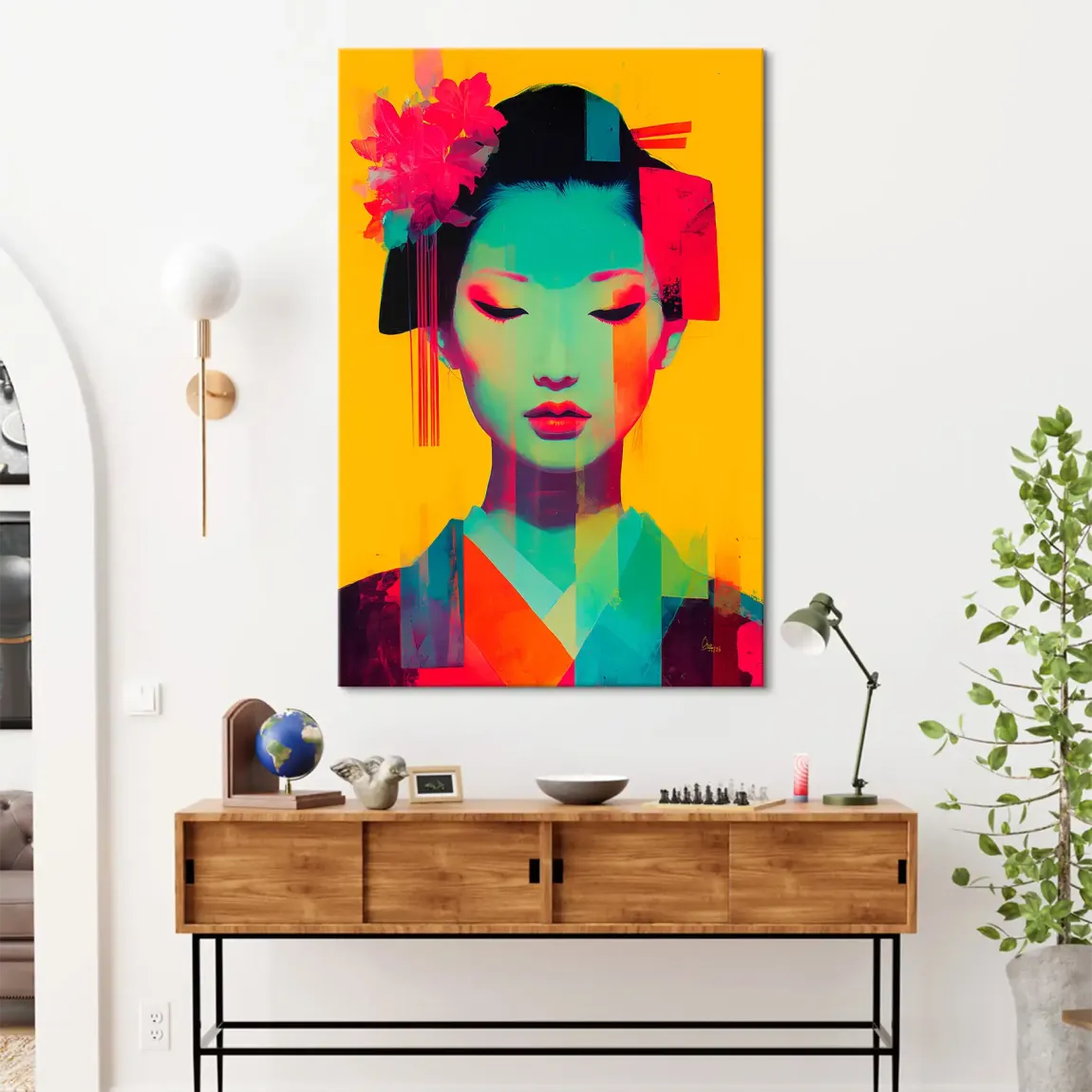 Geisha Neon Pop Leinwand Bild