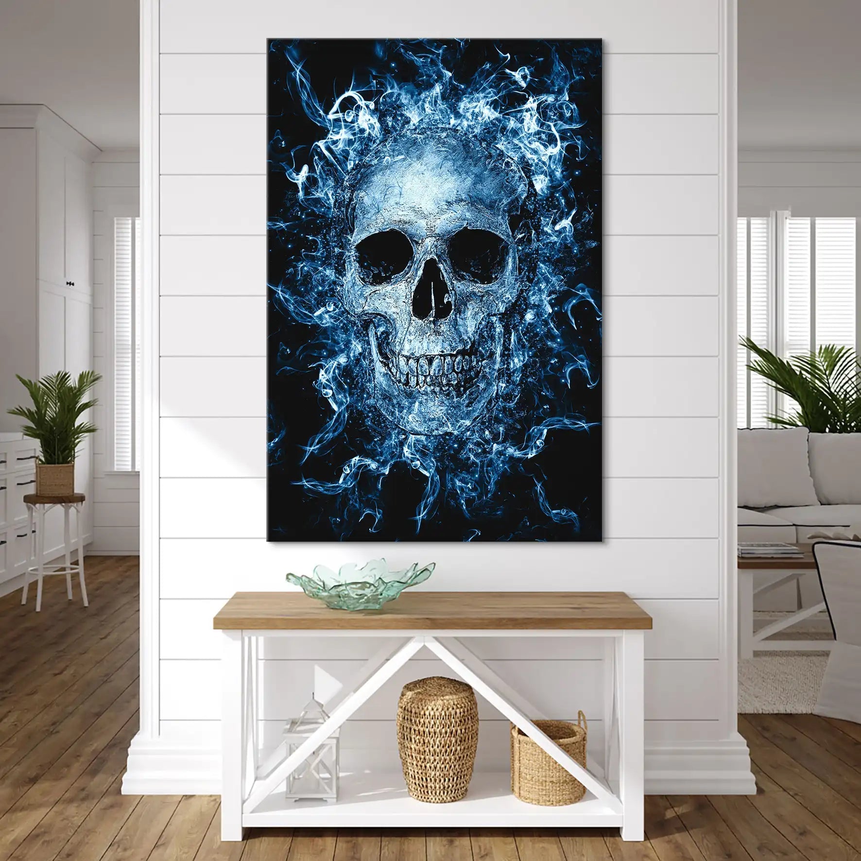 Totenkopf Abstrakt Blau Leinwand Bild INGALERIE