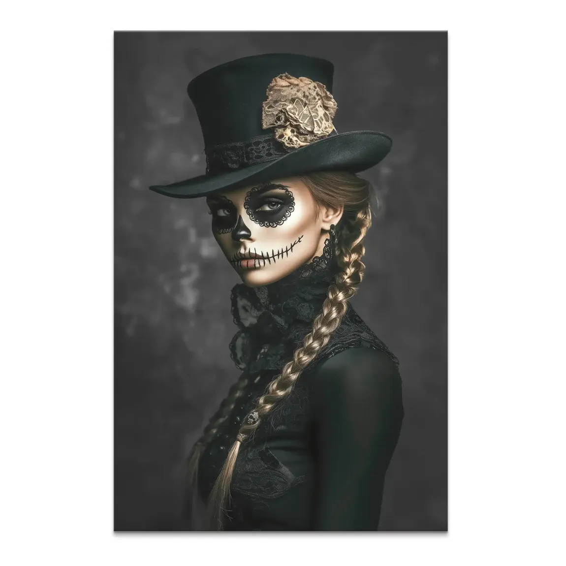 Geheimnisvolle Schönheit im Catrina Look Leinwand Bild INGALERIE