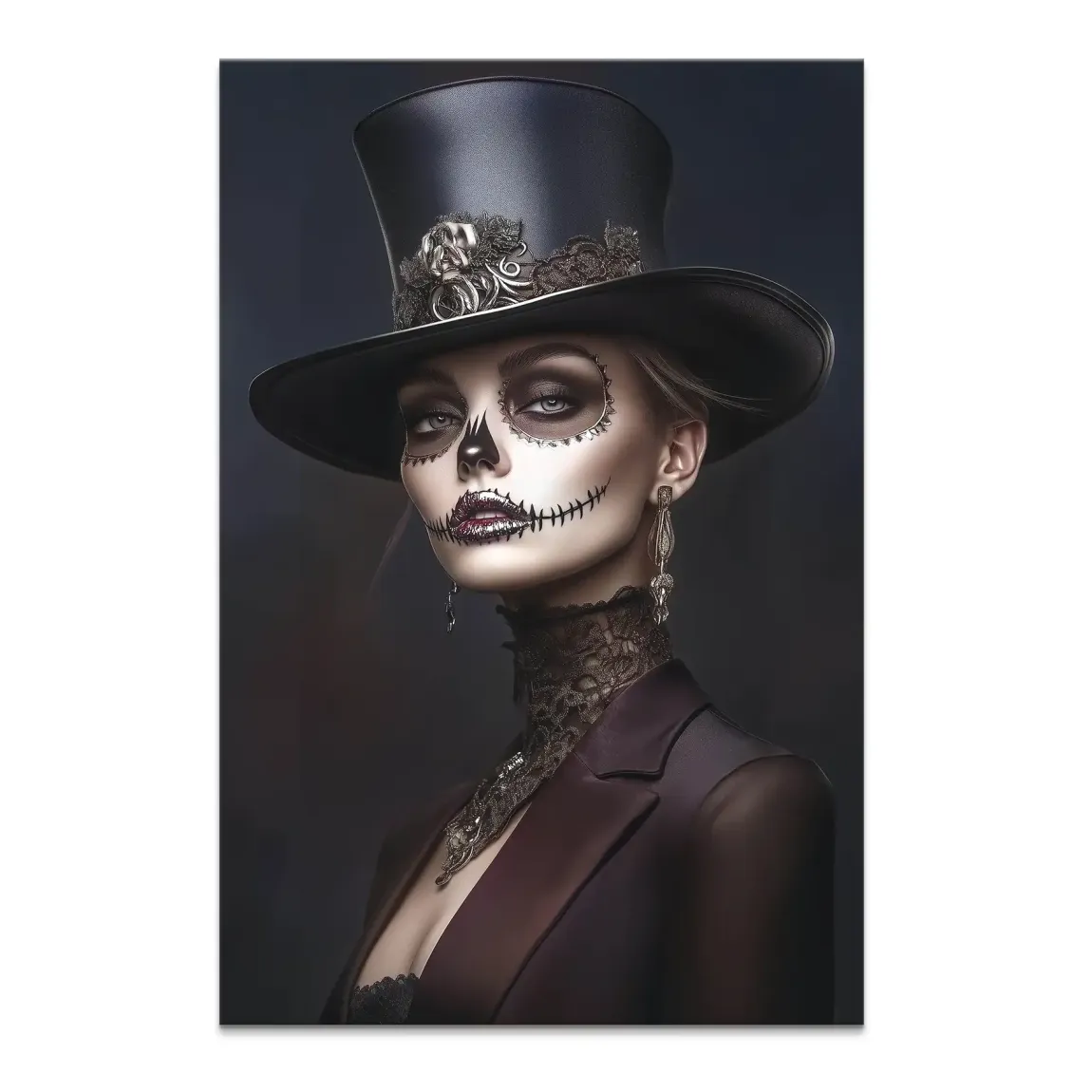 Elegante Lady mit Totenkopf-Make-up Leinwand Bild INGALERIE