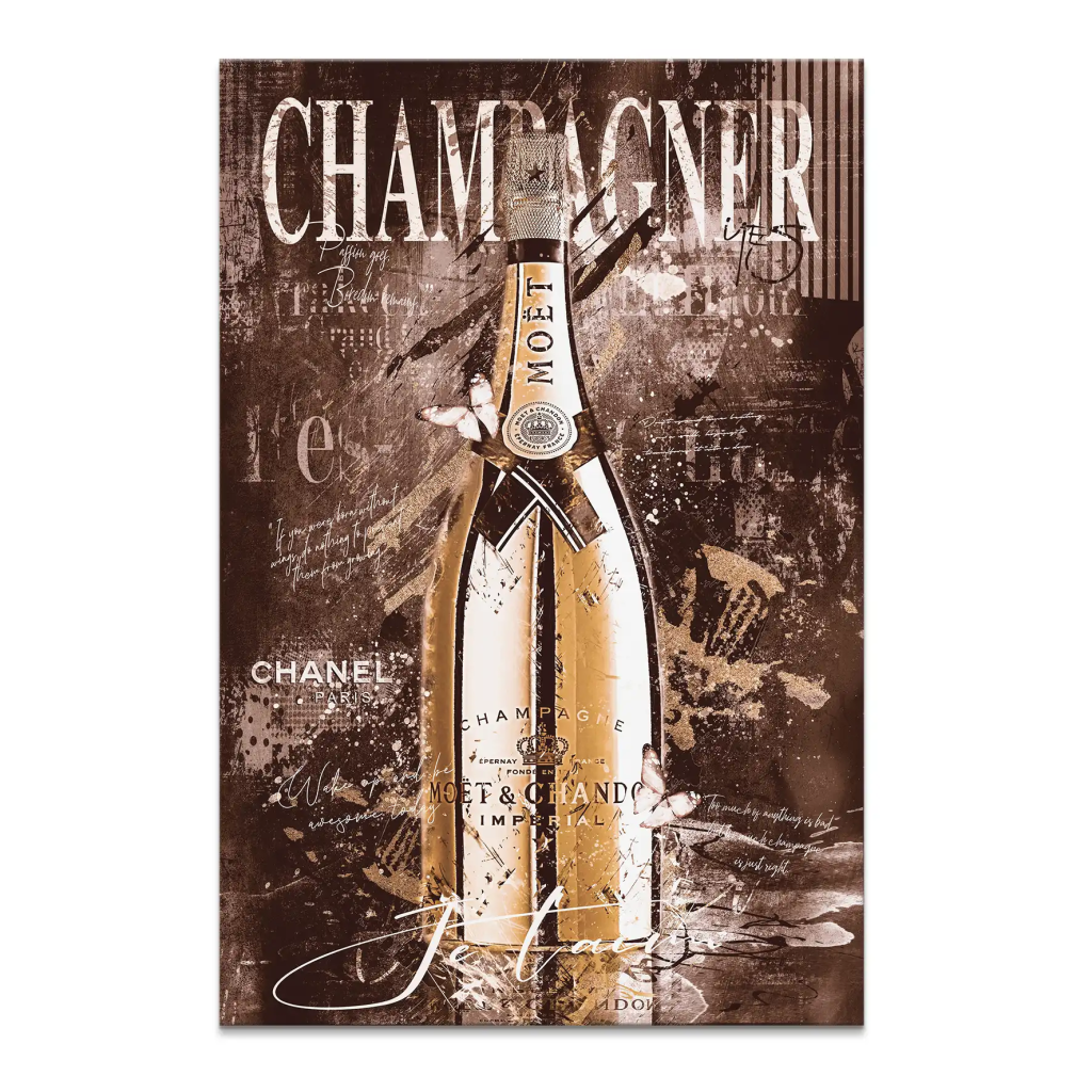Champagner Je Taime Retro Leinwand Bild INGALERIE