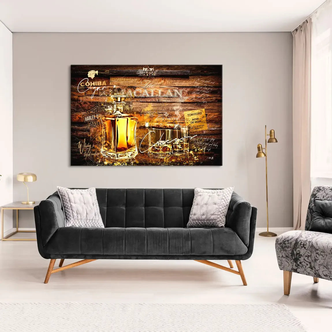 Whisky Holz und Eleganz Leinwand Bild INGALERIE