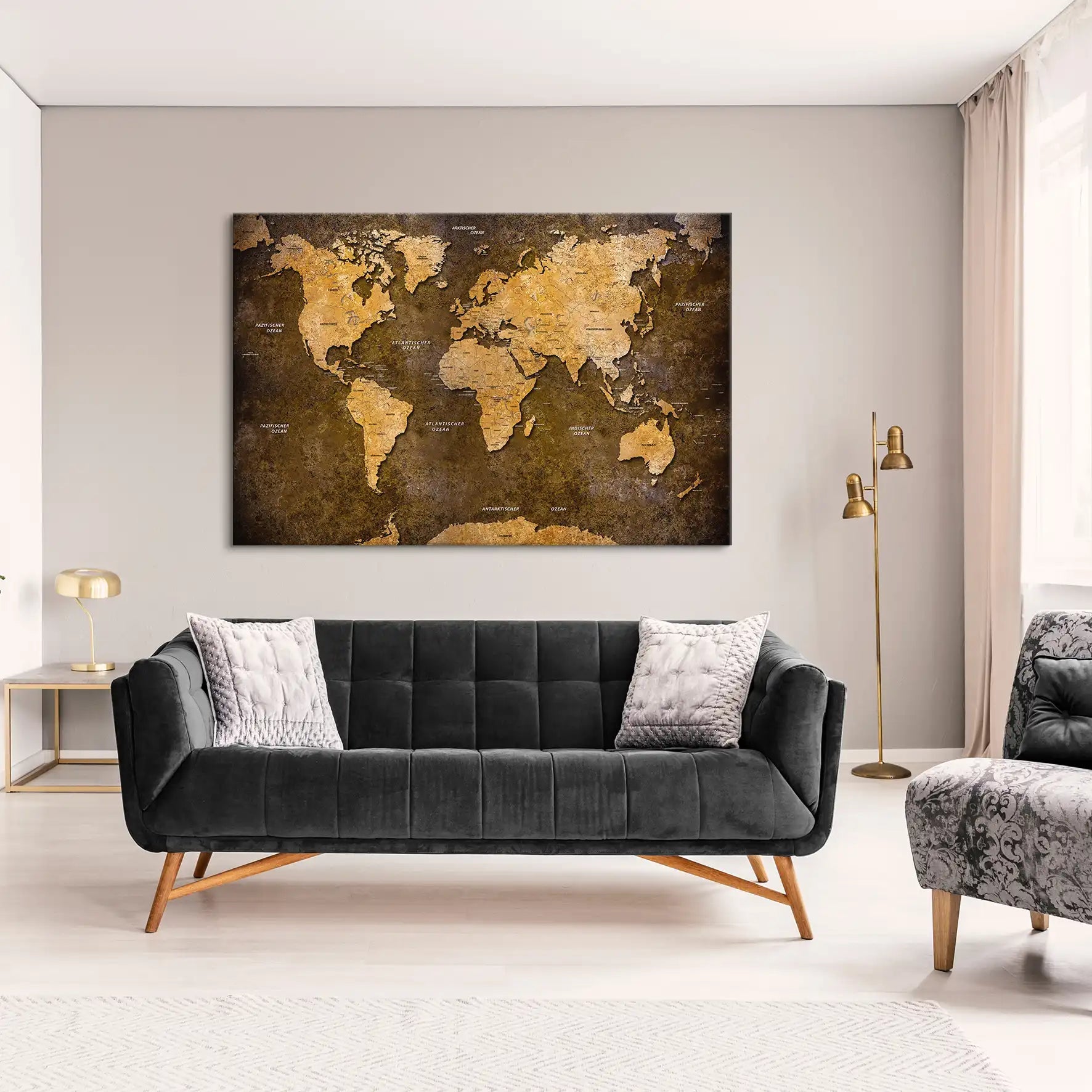 Weltkarte Yellow Stone Leinwand Bild INGALERIE