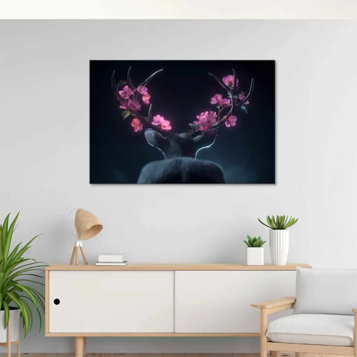 Blütenhirsch Leinwand Bild