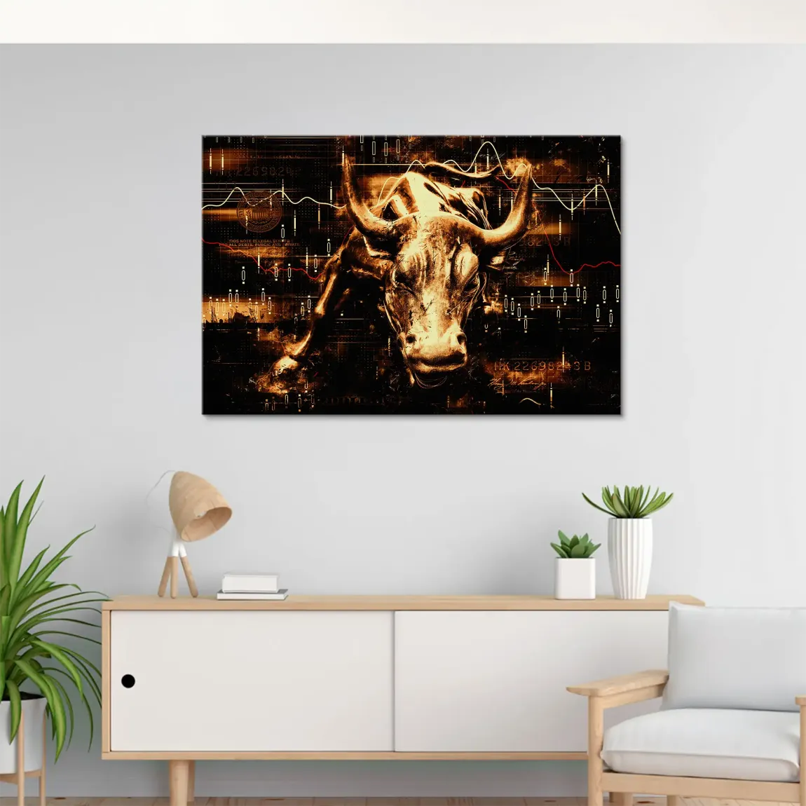 Börsenbulle Retro Art Leinwand Bild
