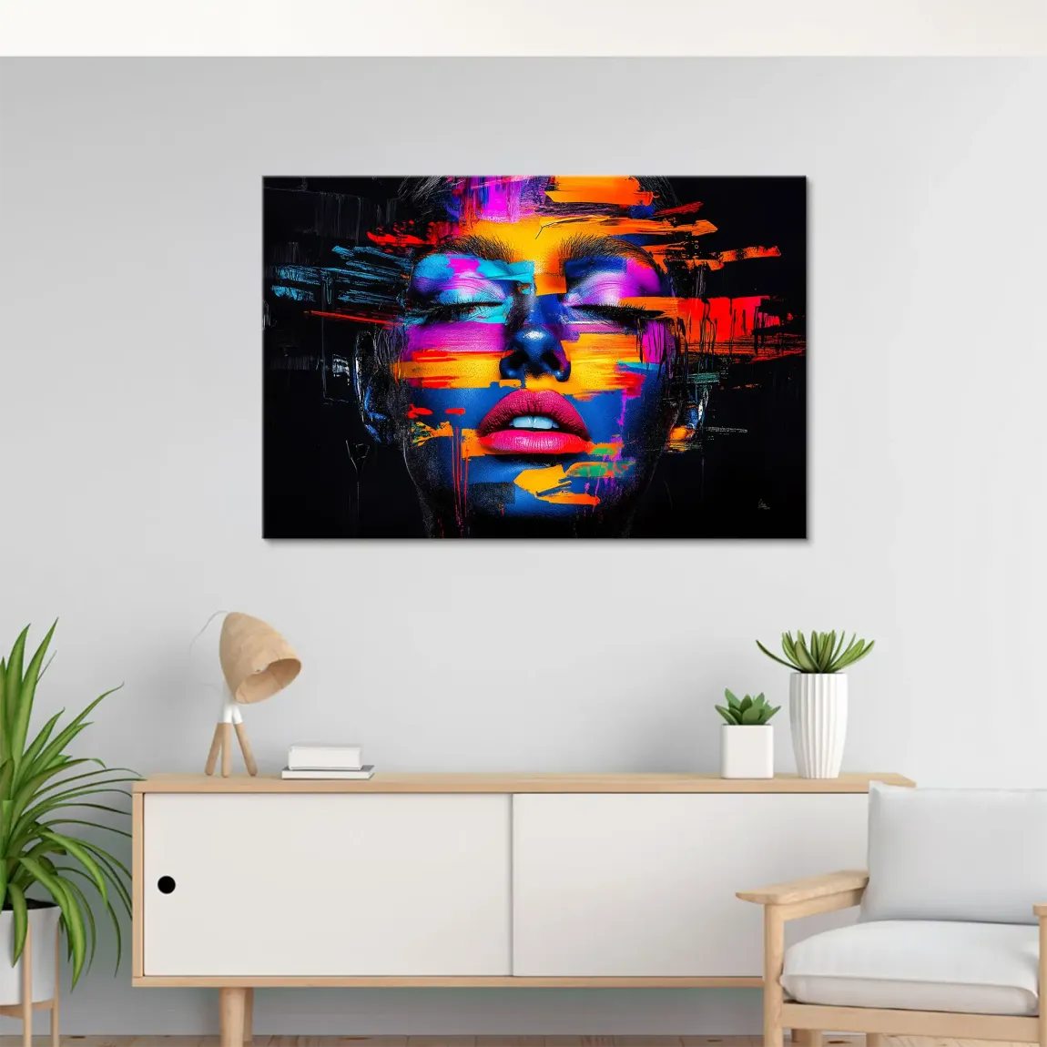 Neon Frauenportrait Leinwand Bild