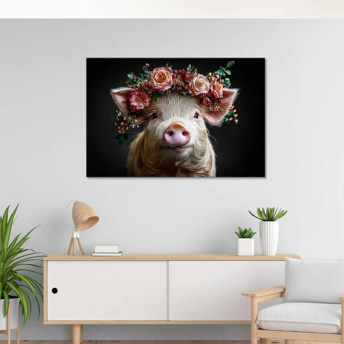 Blüten Schwein Leinwand Bild