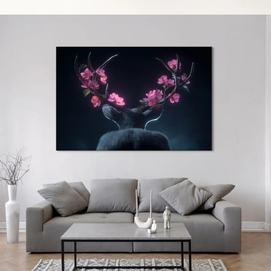 Blütenhirsch Leinwand Bild