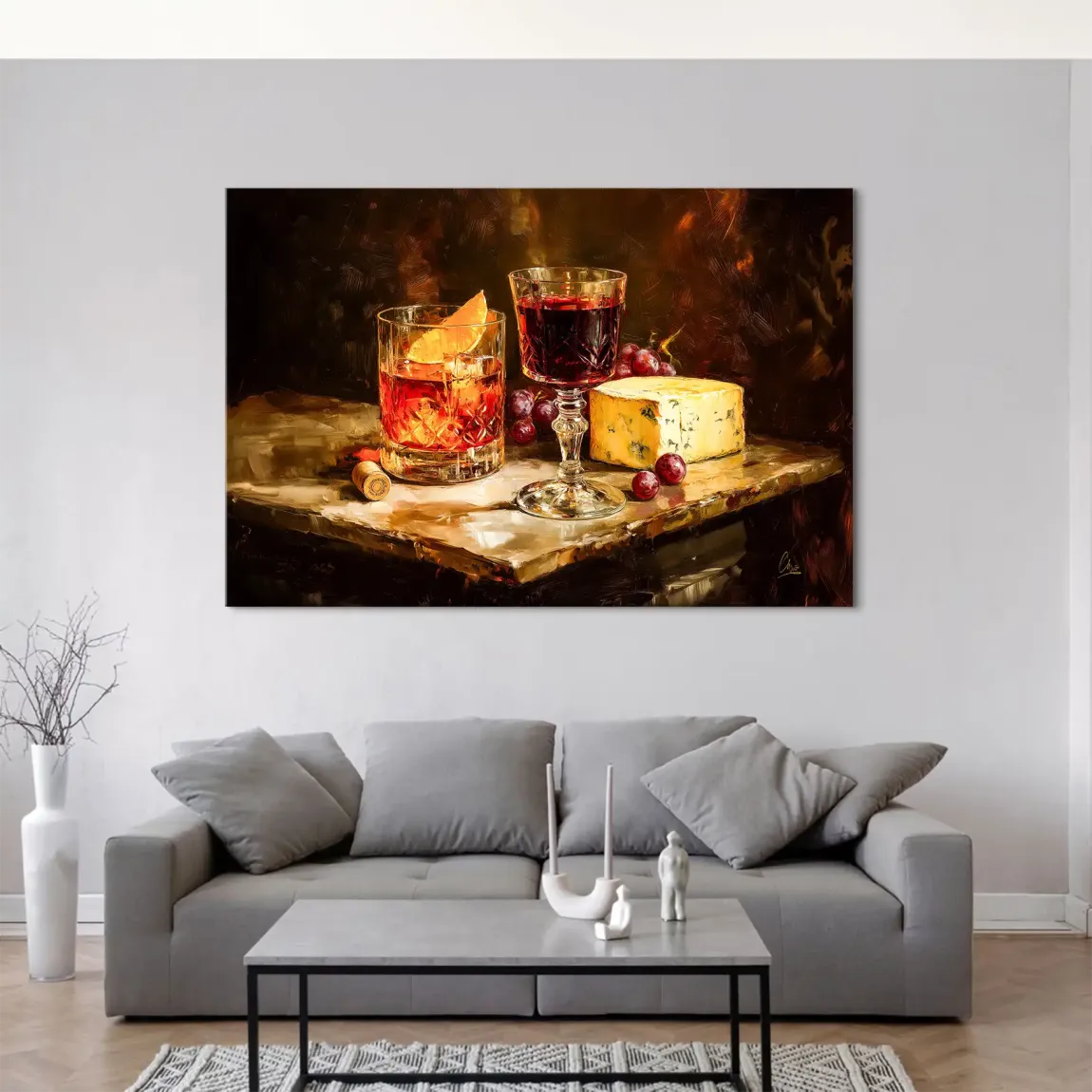 Wein & Käse Leinwand Bild